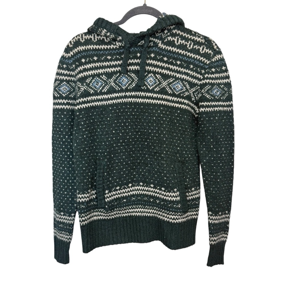 American Eagle Outfitters Dark Green and White Knit Sweater hoodie Sz XS